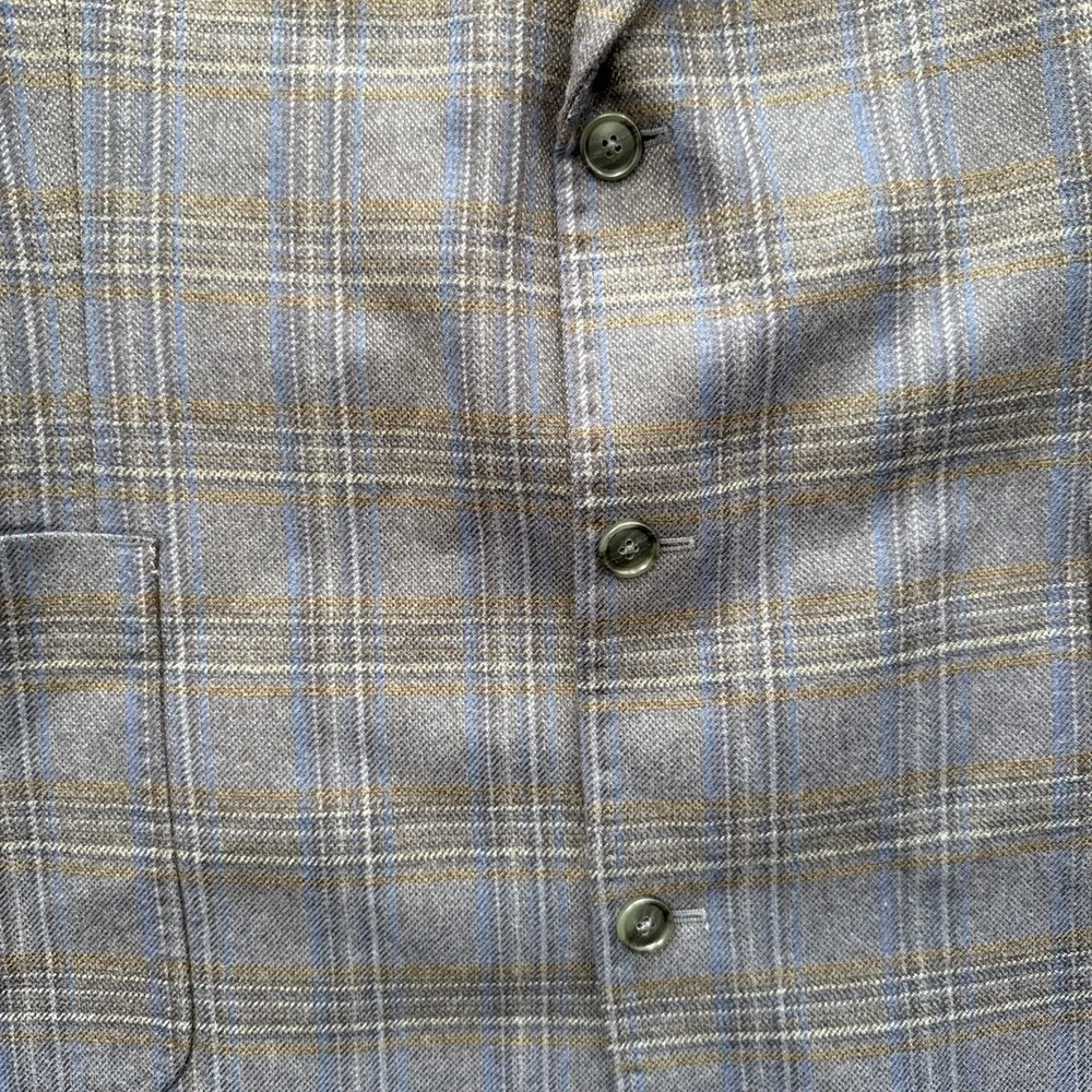 Mens 48R Stafford Sport Coat Suit Gray Plaid Wool Cotton Woven Classic Fit